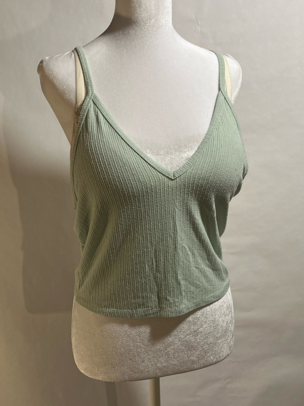 Women’s Ribbed V-Neck Tank Top - Sage Green - Picture 2 of 3